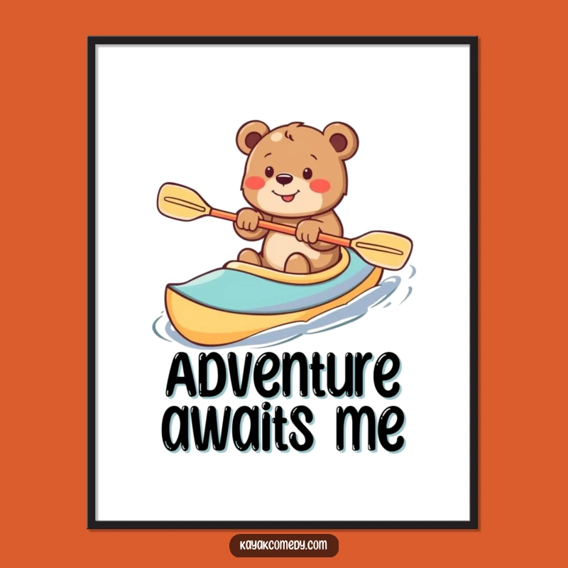 Funny Bear Cub Kayaking Digital Art Print: Instant Joy for Your Walls